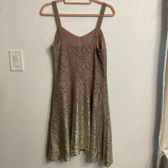 Free People Tan Lace Gold Foil Ombre Dress - Picture 4 of 6